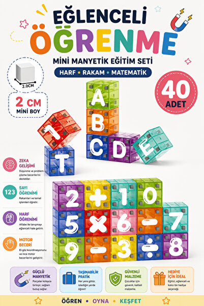 YILDIRIM OYUNCAK Eğitici Manyetik Mini Blok Seti 40 Parça – 2 Cm Manyetik Blo...