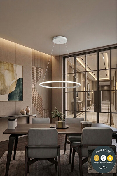 Lzy Avize Store Tekli Halka Beyaz LED Sarkıt Avize 3 Renkli Modern Salon & An...