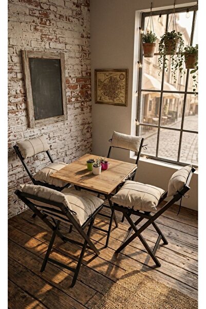 Sofmina Minderli Balkon Bahçe Mutfak Bistro Set Katlanır 4+1 Masa-sandalye