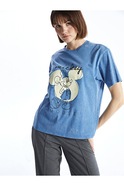 LC Waikiki Tricou de damă cu guler rotund și imprimeu Mickey Mouse
