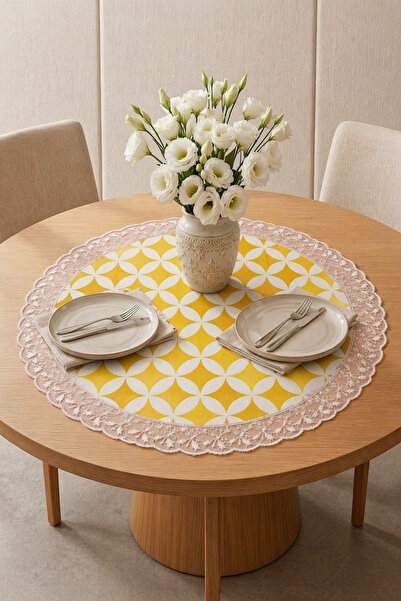 Rona Home Στρογγυλό κίτρινο τραπεζομάντιλο με γεωμετρικό σχέδιο 60 εκ. Αδιάβρ...