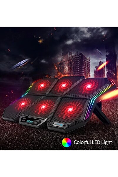 Empressco 6 Fanlı RGB Işık 17 İnç 7 Kademe Stand LCD Göstergeli Notebook Soğu...