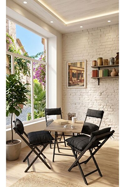 Sofmina Minderli Balkon Bahçe Mutfak Bistro Set Katlanır 4+1 Masa-sandalye