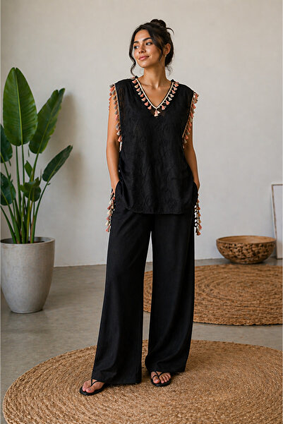 Glowzia Tassel Detailed Chiffon Beach Dress Pareo