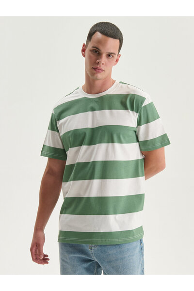 LC Waikiki Tricou bărbătesc cu guler rotund, mânecă scurtă, cu dungi, din jerseu