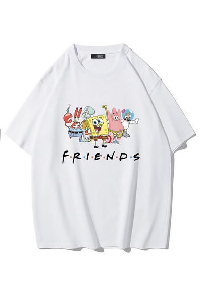 BRZ COLLECTION Tricou unisex oversize SpongeBob Friends (ALB)