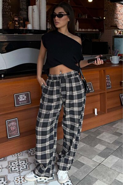 Madmext Γυναικείο παντελόνι με καρό σχέδιο και στυλ μπαλόνι MG2686