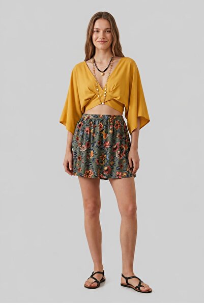 Clandestino Elastic Waist Comfortable Cut Mini Skirt Gray