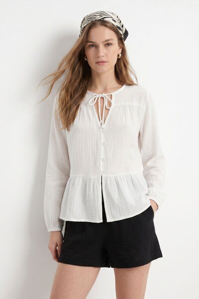 Rays Εκρού Μπλούζα με Κουμπιά και Λεπτομέρεια Δεσίματος Μπροστά 4531A