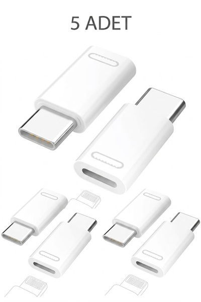 Derwell 5 Adet Lightning soketi USB-C Adaptör, USB-C fiş, Lightning soketi ad...