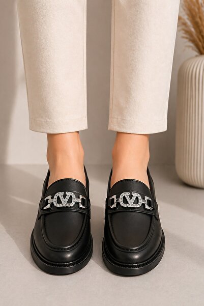 Celira Çnr H45 Women's Black Leather Buckle Casual Shoes
