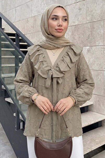 Salih Çelebi Κιμονό με βολάν στο γιακά Y0110 - ΧΑΚΙ