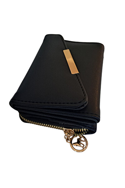 madame leman Women's Black Beige Faux Leather Compact Wallet, Multi-Compartme...