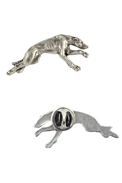 Art - Dog Greyhound, Greyhound Englez - Broșă câine placată cu argint, ac ele...
