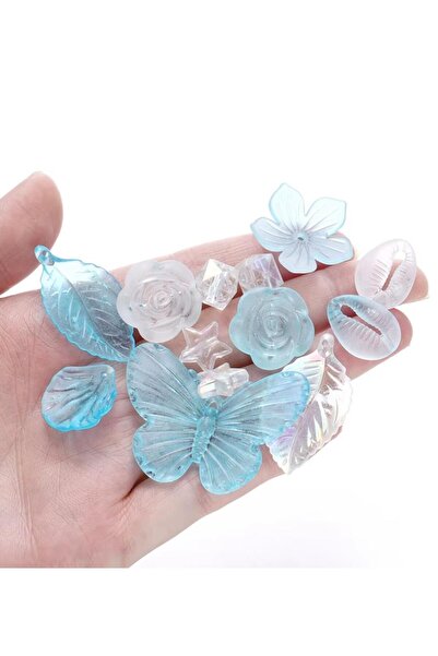 yiğit aksesuar 50 γραμμάρια Μικτές χάντρες ματ μπλε διάφανες παγωμένες πλαστι...