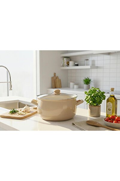 Elista Enamel 20 Curved Pot Beige