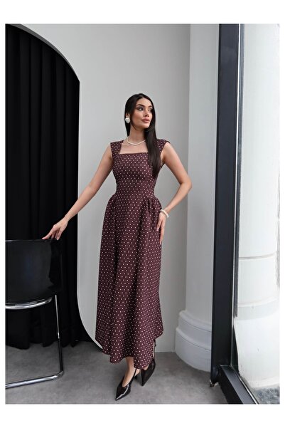 ESRAHELVACI Πουά Φόρεμα Μίντι με Χοντρές Τιράντες