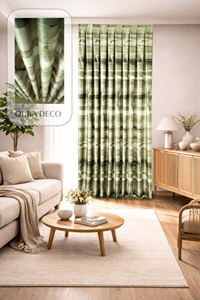 QUBA DECO Κουρτίνα φόντου με μαλακή υφή και μοτίβο εκτύπωσης σε πράσινο βελού...