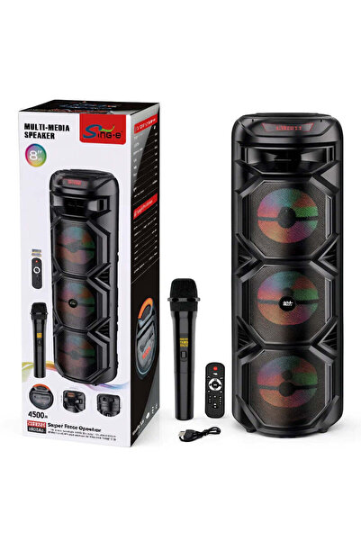 singe Φορητό Ηχείο Πάρτι 8 ιντσών με Φώτα LED, Bluetooth 5.0 και Ασύρματο Μικ...