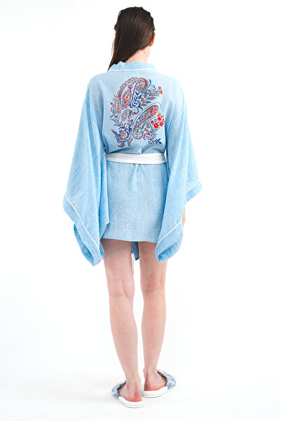 Mita Concept ΜΠΛΕ ΛΙΝΟ ΚΙΜΟΝΟ ΜΕ ΤΕΤΡΑΓΩΝΑ ΜΑΝΙΚΙΑ