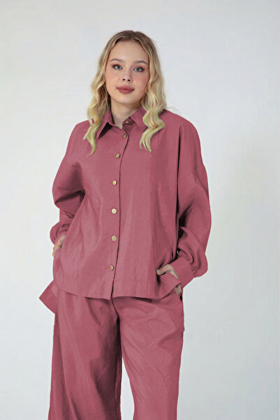 Suede Style 5834 - Κομψό, άνετο, υφαντό βαμβακερό ύφασμα, χαλαρό γυναικείο σετ