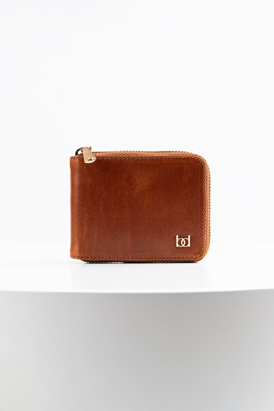 BAYDERİ Δερμάτινο πορτοφόλι Westi με οριζόντιο φερμουάρ Crazy Fındık