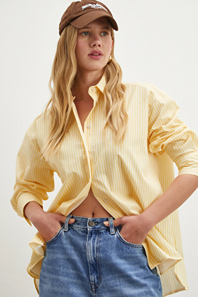 Never more Ριγέ πουκάμισο Poplin Κίτρινο