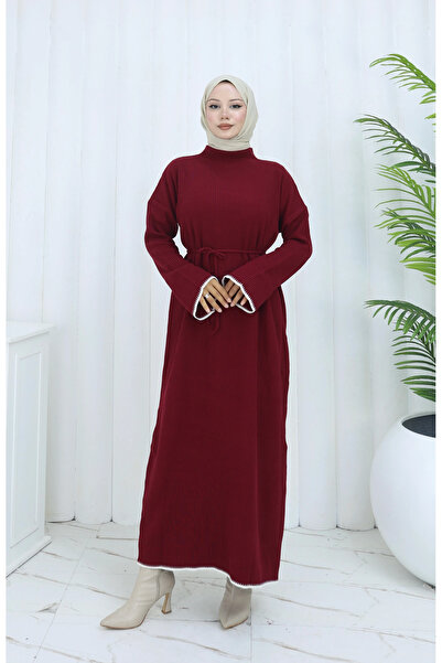 TATULA Lightweight and Comfortable Waist Belted Knitwear Dress
