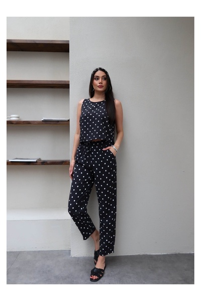 ESRAHELVACI Σετ άνετης μπλούζας με πουά και μηδενικά μανίκια