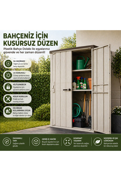 CSB STORE Bahçe Dolabı Plastik Kilitli Balkon ve Teras için Çok Amaçlı Depolama