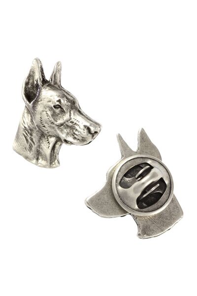 Art - Dog Dobermann, Doberman Pinscher - Broșă de câine placată cu argint, ac...