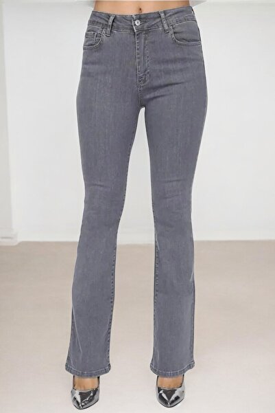 Livik Nutta Τζιν Γκρι Ισπανικό Τζιν με Φαρδιά Μπατζάκια και Ελαστική Μέση από...