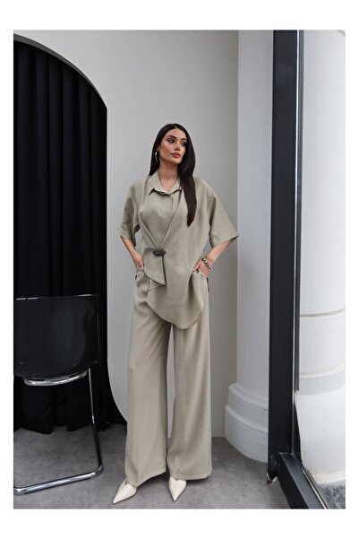 ESRAHELVACI Σετ Ασύμμετρο Πουκάμισο και Παντελόνι με Καρφίτσα