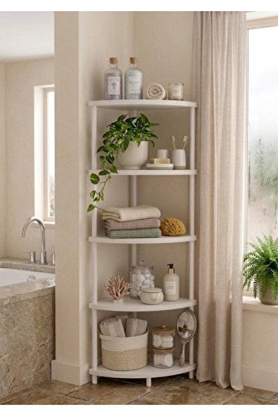 MOONCAPELLA 5 Raflı Çevir Tak Köşe Dolabı Banyo Rafı Banyo Dolabı Mutfak Rafı...