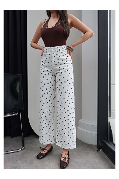 ESRAHELVACI Τζιν με φαρδιά μπατζάκια και πουά σχέδιο