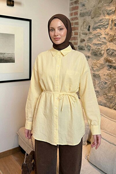 Salih Çelebi Πουκάμισο από ύφασμα Modal με ρίγες Y0139 - ΚΙΤΡΙΝΟ