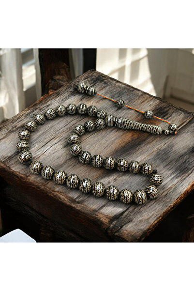 İnan Tesbih Special Silver Inlaid Collectible Model Globe Cut 10X10 mm Kuka P...