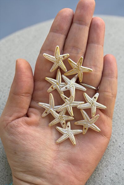 WhimsyWhite Deniz Yıldızı Boncuk (10 Adet) - Gold Sedefli Plastik Boncuk - DI...