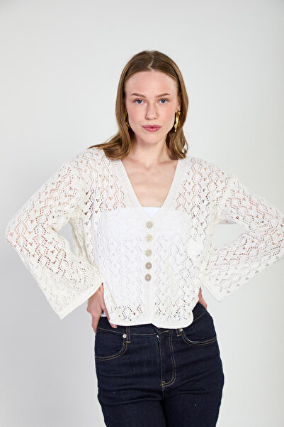 BARRELS AND OIL Γυναικεία ζακέτα με 5 κουμπιά και διάτρητο σχέδιο - Φυσικό