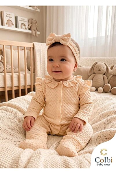 colbi baby Organik Kalın Müslin Fermuarlı Kız Bebek Tulum