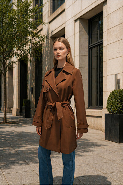 BORCKA TEKSTİL Γυναικεία καμπαρντίνα με κουμπιά, με επένδυση, με ζώνη, αδιάβρ...