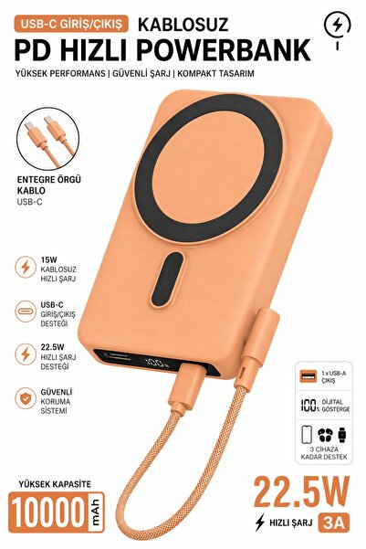 MO DOU MagSafe 10000mAh Kablosuz Powerbank 22.5W PD Hızlı Şarj USB-C Dahili K...
