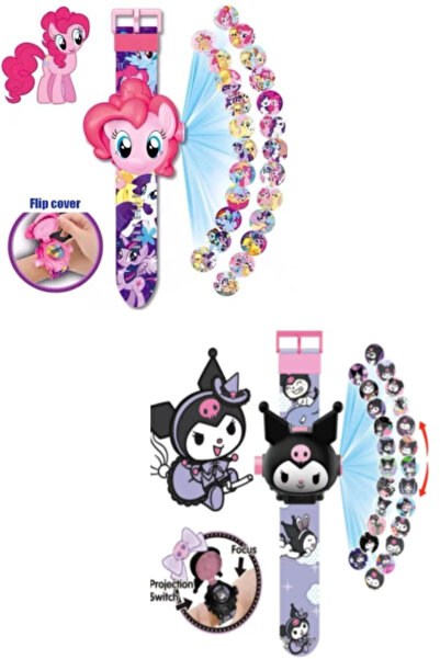 Pofika Little Pony ve Kuromi Projeksiyonlu Saat Kız Çocuk Model 2 li Fırsat Seti