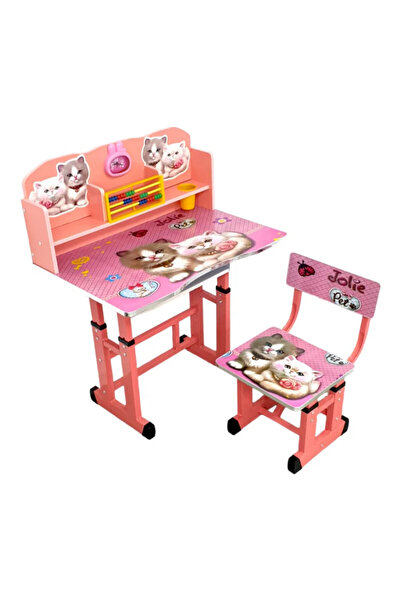 E-ANAMAG Σετ γραφείου και καρέκλας, για παιδιά, H20 07, Με σχέδιο γάτας, ρυθμ...