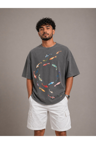 Nulivez Goldfish Printed Vintage Oversize Unisex T-Shirt Streetwear Washable ...