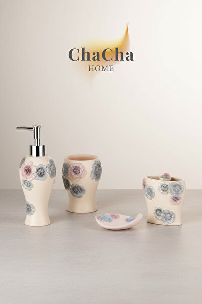 ChaCha Home FLORAL - Σετ Μπάνιου 4 τεμαχίων από πολυτελές ανάγλυφο κεραμικό