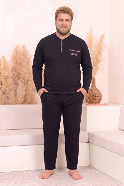 bie's Ανδρικό σετ πιτζάμες μεγάλου μεγέθους 3 κουμπιών από βαμβακερή λύκρα, ε...