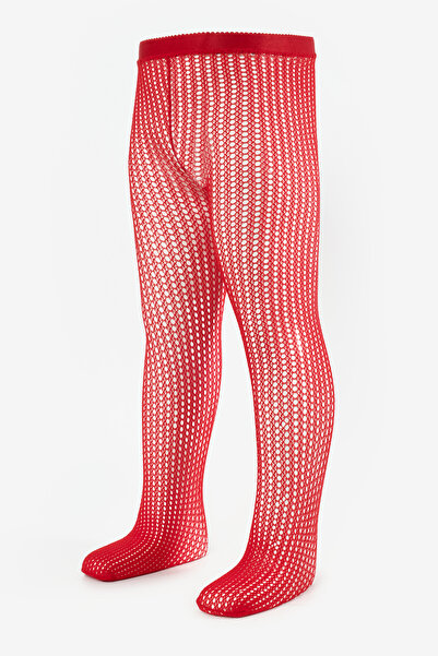 Le Mabelle Κόκκινο δαντελένιο διχτυωτό καλσόν για κορίτσια