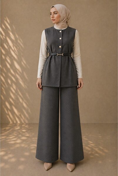 emiralife ZARA KREP KEMER DETAYLI YELEKLİ TAKIM