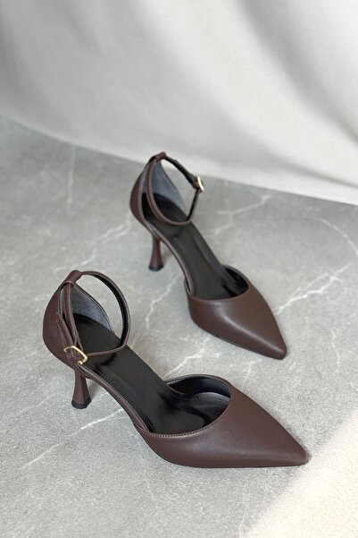 MODAADAM Γυναικεία Ρουστίκ Παπούτσια με Λεπτό Τακούνι - Καφέ-Δερμάτινα